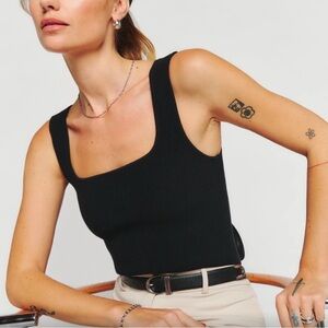 Reformation Black Ribbed Tank Top